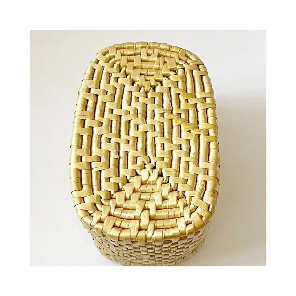 Sweetgrass? Woven Basket Lid Floral Xmas Oval Folk Art Southwest Small Trinket